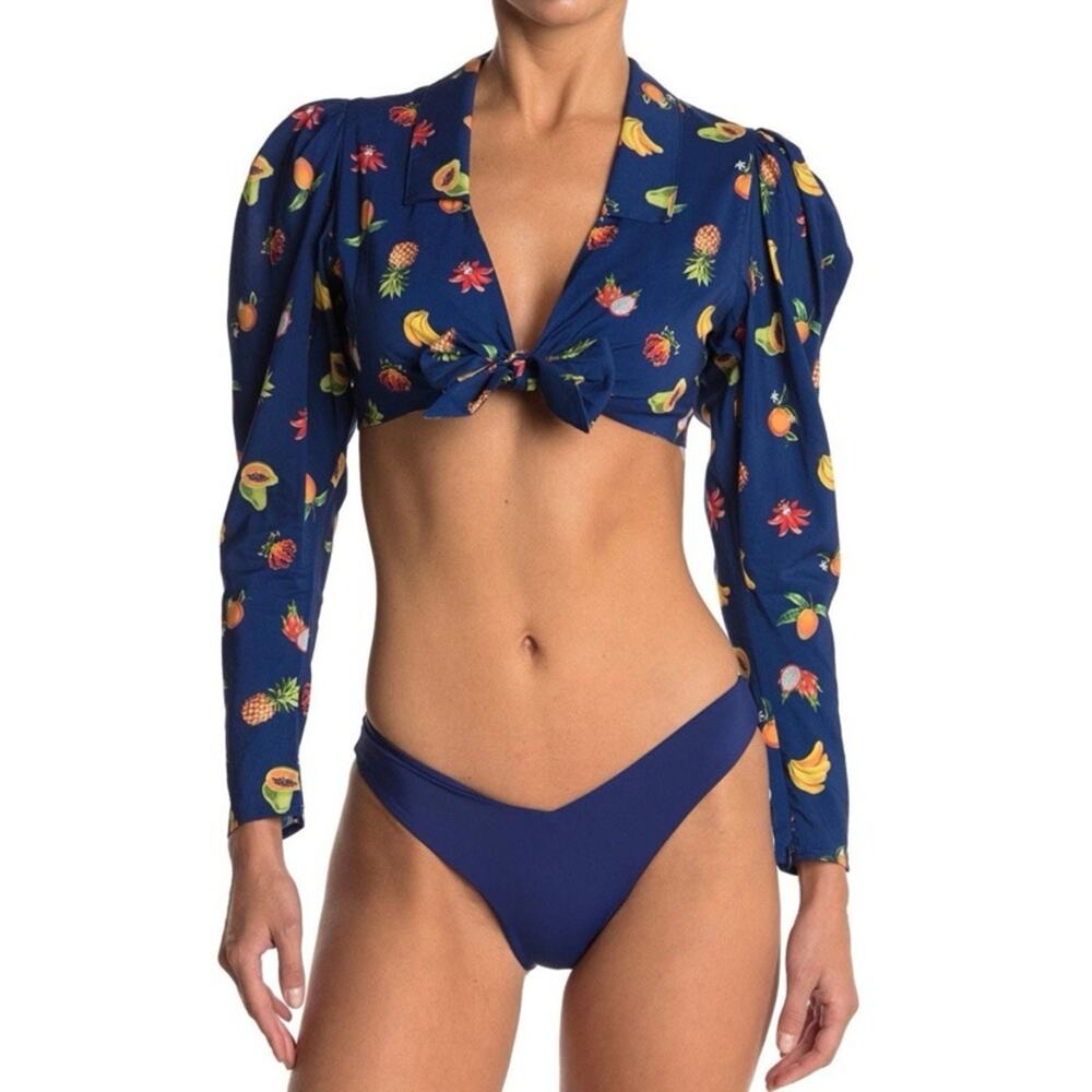 WeWoreWhat Bisou Tie-Front Crop Top Fruit Print size Small